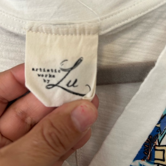 Boho Patchwork Blouse, Blue & Orange Floral Print, Lightweight Summer Shirt - Picture 3 of 6